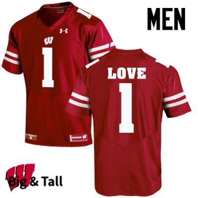 Men's Wisconsin Badgers NCAA #1 Reggie Love Red Authentic Under Armour Big & Tall Stitched College Football Jersey CA31O10MS